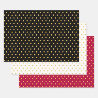 Golden Polka Dots Confetti on Black, Red & White