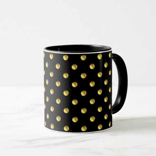 Golden Polka Dots on Black Mug