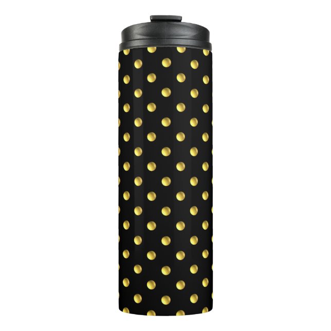 Golden Polka Dots on Black Thermal Tumbler (Front)