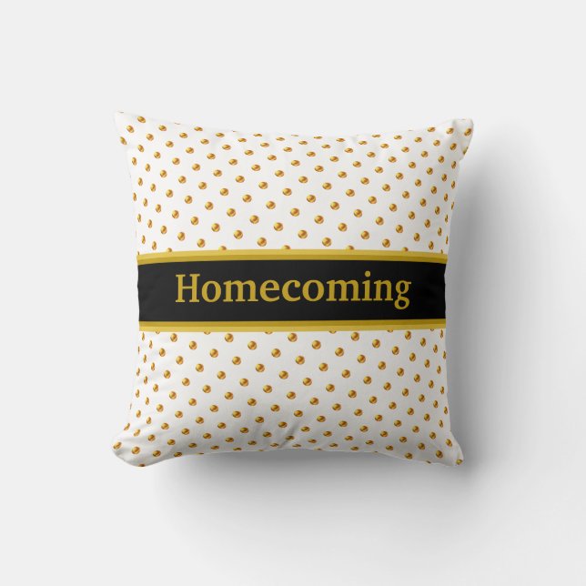 Golden Polka Dots on Black & White Throw Pillow (Front)