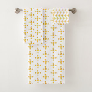 Golden polka dots on white bath towel set