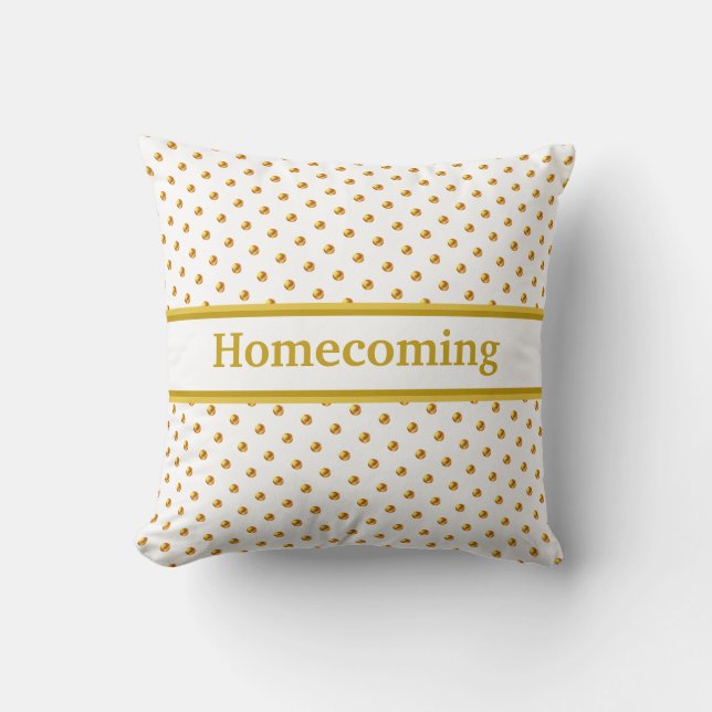 Golden Polka Dots on White Throw Pillow (Front)