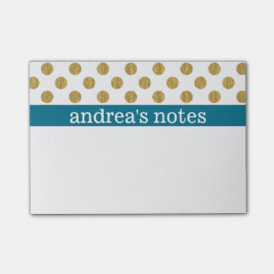 Golden Polka Dots with Blue Post-it Notes