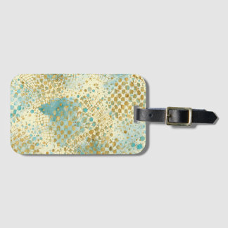 Golden Polka Dots with Turquoise Yellow Abstract Luggage Tag