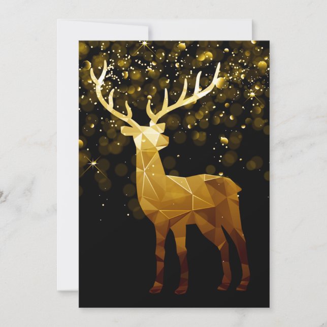 Golden Polygon Geometric Deer Holiday Card (Front)