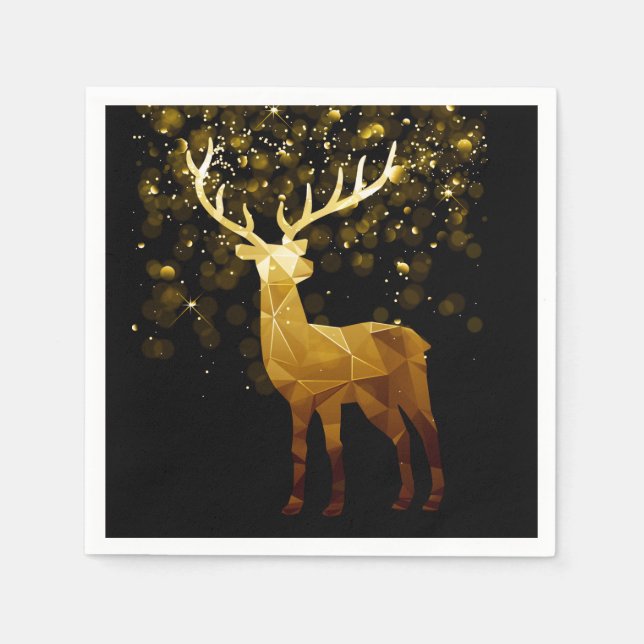 Golden Polygon Geometric Deer Holiday Napkins (Front)