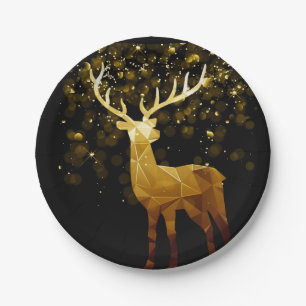 Golden Polygon Geometric Deer Paper Plates