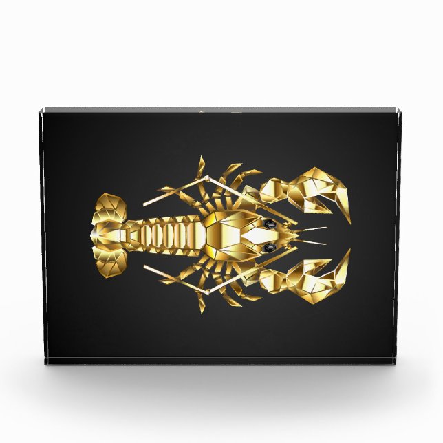 Golden polygonal lobster crawfish on black acrylic award (Front)