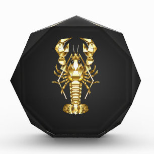Golden polygonal lobster crawfish on black acrylic award