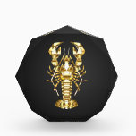 Golden polygonal lobster crawfish on black acrylic award<br><div class="desc">Golden,  shiny,  lobster drawn in polygonal,  geometric style on black background. Gold lobster.</div>