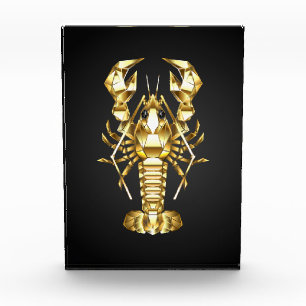 Golden polygonal lobster crawfish on black acrylic award