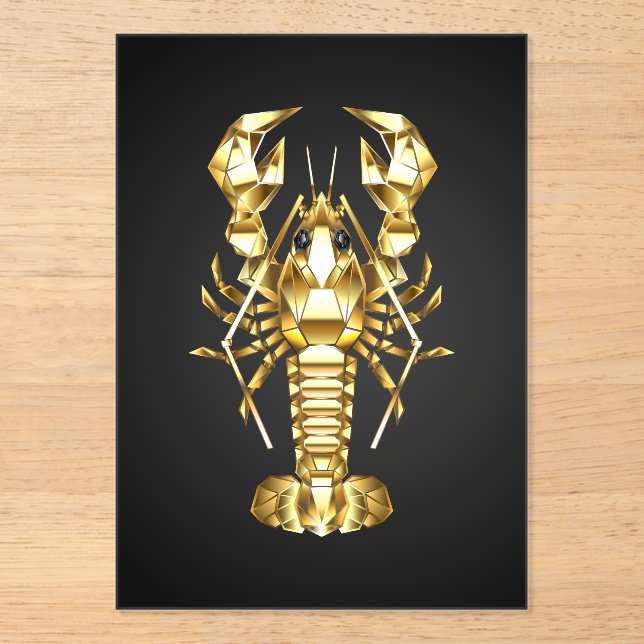 Golden polygonal lobster crawfish on black acrylic invitations (Front)
