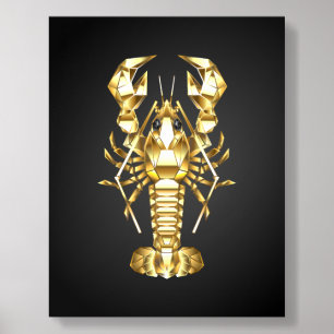 Golden polygonal lobster crawfish on black acrylic photo tile