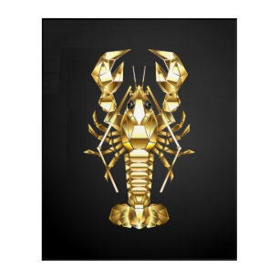 Golden polygonal lobster crawfish on black acrylic print