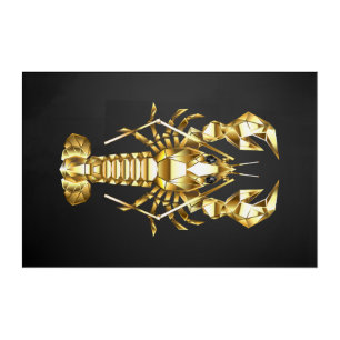 Golden polygonal lobster crawfish on black acrylic print