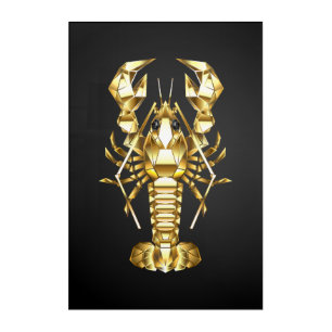 Golden polygonal lobster crawfish on black acrylic print