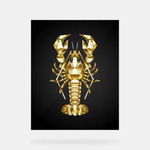 Golden polygonal lobster crawfish on black acrylic sign