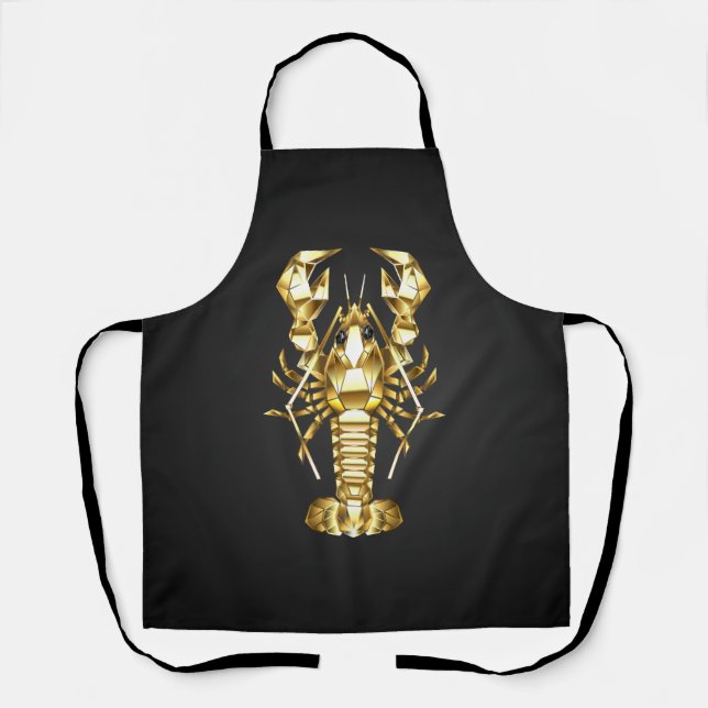 Golden polygonal lobster crawfish on black apron (Front)