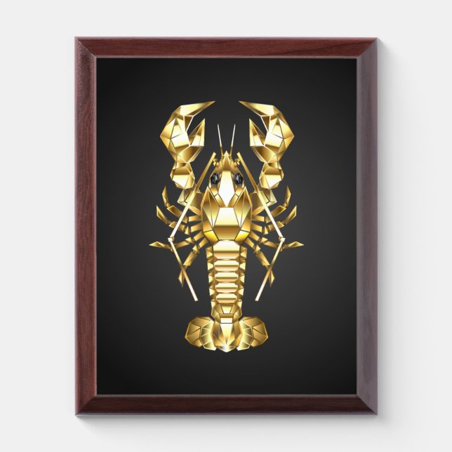 Golden polygonal lobster crawfish on black award plaque (Vertical)