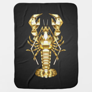 Golden polygonal lobster crawfish on black baby blanket