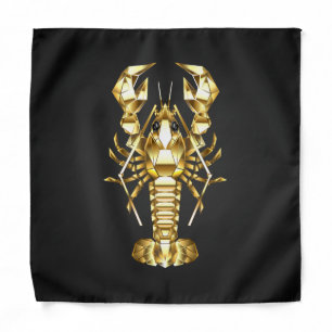 Golden polygonal lobster crawfish on black bandana