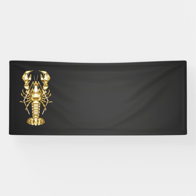 Golden polygonal lobster crawfish on black banner (Horizontal)