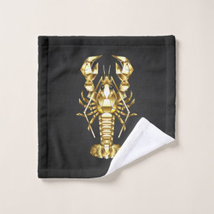 Golden polygonal lobster crawfish on black bath towel set