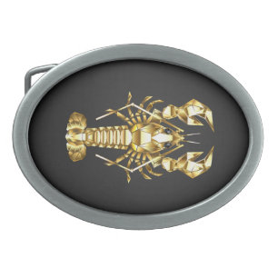 Golden polygonal lobster crawfish on black belt buckle