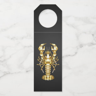 Golden polygonal lobster crawfish on black bottle hanger tag
