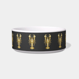 Golden polygonal lobster crawfish on black bowl