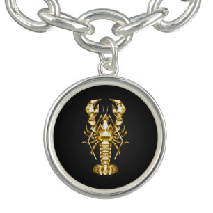 Golden polygonal lobster crawfish on black bracelet