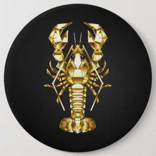 Golden polygonal lobster crawfish on black button