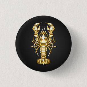Golden polygonal lobster crawfish on black button
