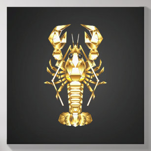 Golden polygonal lobster crawfish on black canvas photo tile