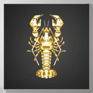 Golden polygonal lobster crawfish on black canvas photo tile
