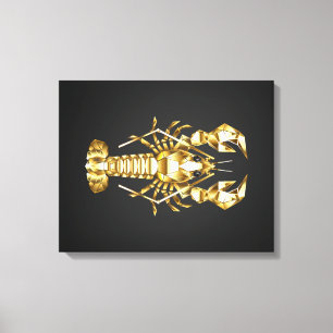 Golden polygonal lobster crawfish on black canvas print
