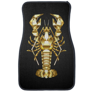 Golden polygonal lobster crawfish on black car floor mat