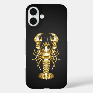 Golden polygonal lobster crawfish on black iPhone 16 plus case