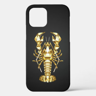 Golden polygonal lobster crawfish on black iPhone 12 case