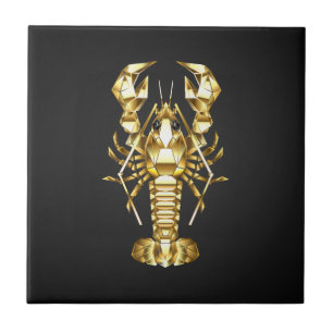 Golden polygonal lobster crawfish on black ceramic tile