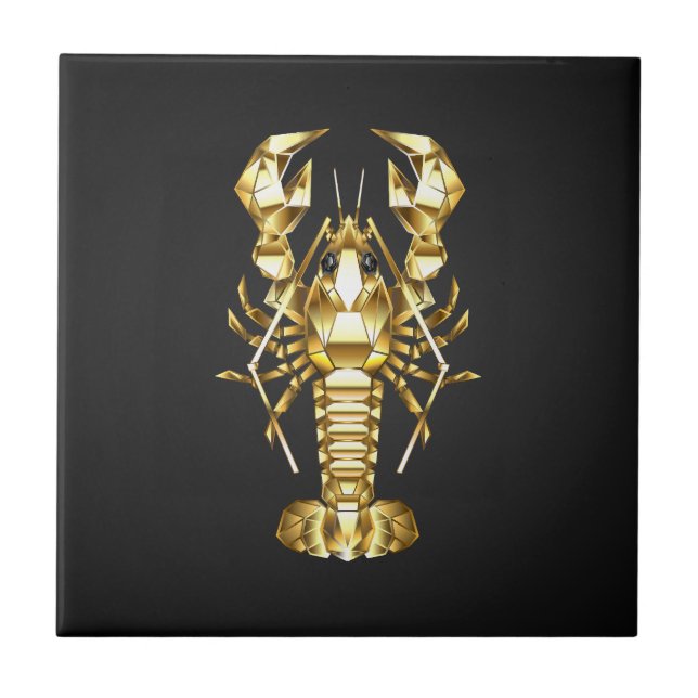 Golden polygonal lobster crawfish on black ceramic tile (Front)