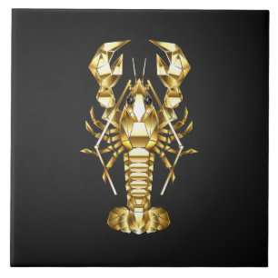 Golden polygonal lobster crawfish on black ceramic tile