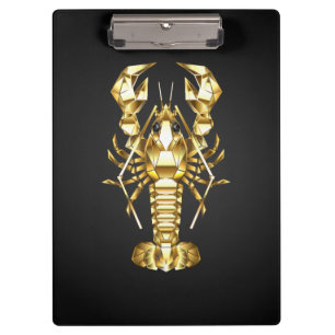 Golden polygonal lobster crawfish on black clipboard