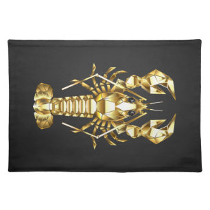 Golden polygonal lobster crawfish on black cloth placemat