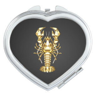 Golden polygonal lobster crawfish on black compact mirror