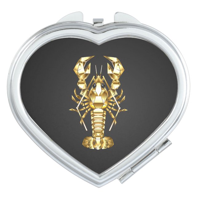 Golden polygonal lobster crawfish on black compact mirror (Front)