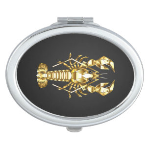 Golden polygonal lobster crawfish on black compact mirror