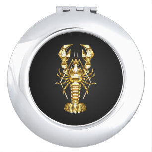 Golden polygonal lobster crawfish on black compact mirror