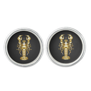 Golden polygonal lobster crawfish on black cufflinks