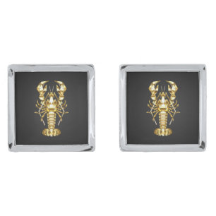 Golden polygonal lobster crawfish on black cufflinks